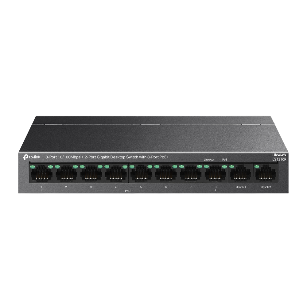 LS1210P - 8-Port 10/100Mbps+2-Port Gigabit Desktop Switch with 8-Port PoE+